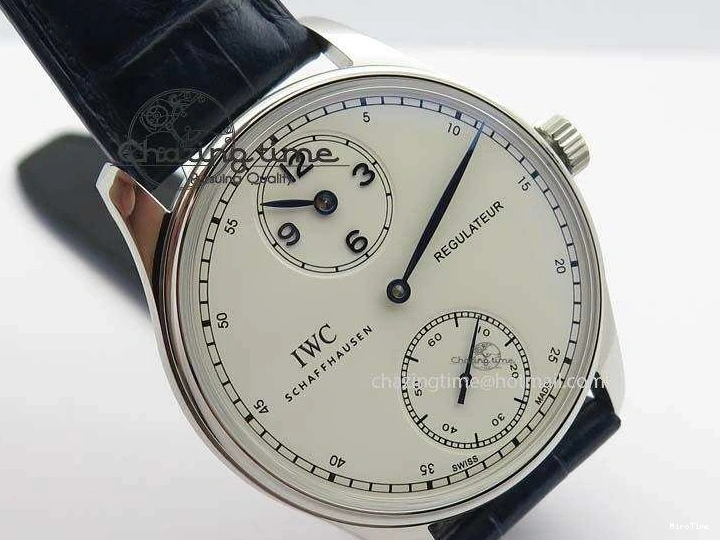 MIROTIME 0421 Portuguese IW5444 SS White Dial Blue Numbers On Blue Leather Strap A Modern 7258